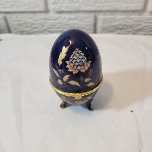 Cobalt Blue Porcelain Egg Shaped Trinket Box with hinged lid -- #866